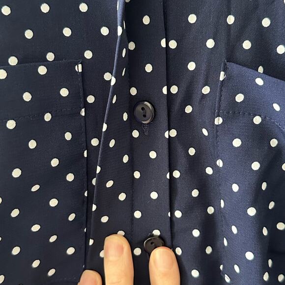 Notations Top Women's Small Button Down Blouse Sleeveless Navy Polka Dot Coastal - Picture 3 of 9